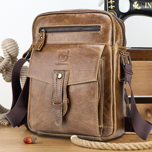 Bolsa Mensajero de Cuero Genuino con Gran Capacidad para Hombre