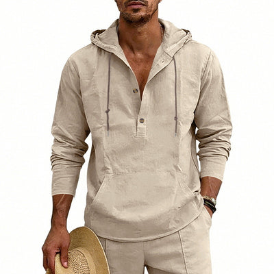 Camisa Hoody de Lino Transpirable para Hombre - Manga Larga Casual - Image 24