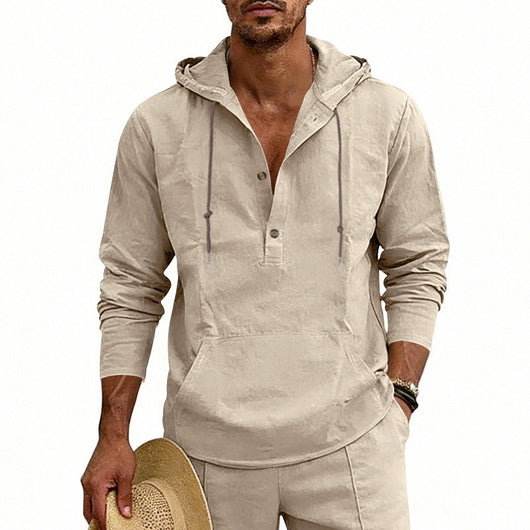 Camisa Hoody de Lino Transpirable para Hombre - Manga Larga Casual - Image 24