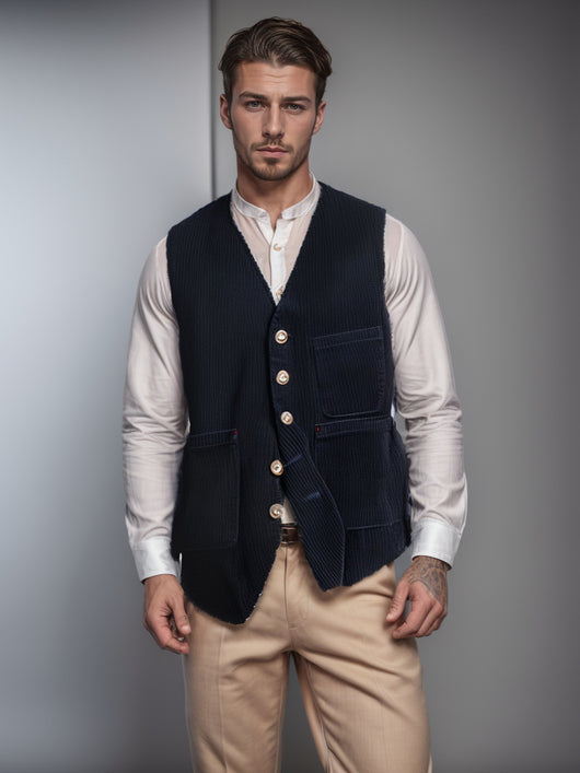 Chaleco de Pana para Hombre con Diseño de Patchwork - Primavera Otoño - Image 12
