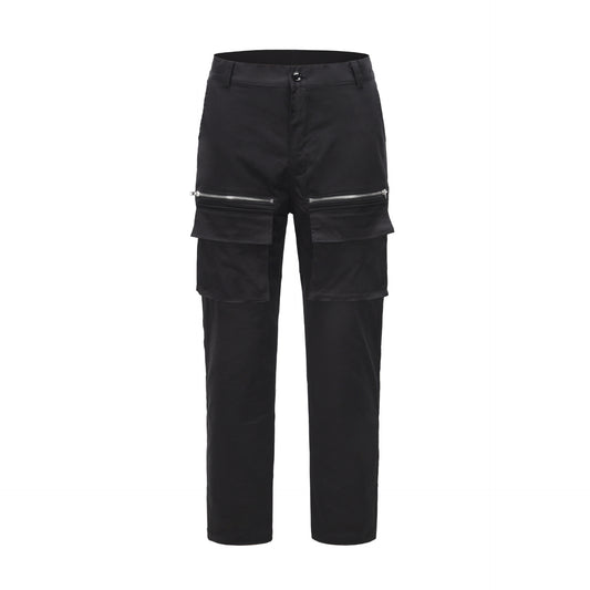 Pantalón Cargo Negro con Cremalleras y Bolsillos Múltiples - Estilo Hip-hop Urbano