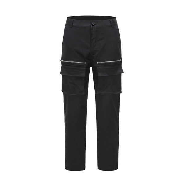 Pantalón Cargo Negro con Cremalleras y Bolsillos Múltiples - Estilo Hip-hop Urbano