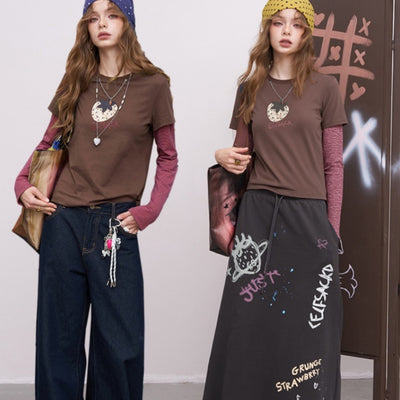 Blusa Retro Estampado Fresa Manga Larga Diseño Vintage para Mujer