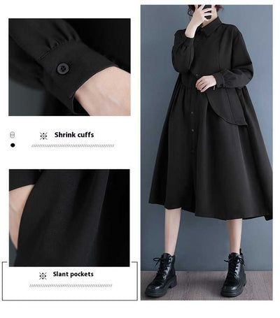 Vestido Camisero Negro Estilo Hepburn Irregulares - Image 10
