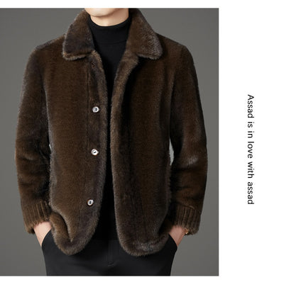 Abrigo de Invierno para Hombre con Cuello Solapa y Piel de Visón Dorado - Image 34