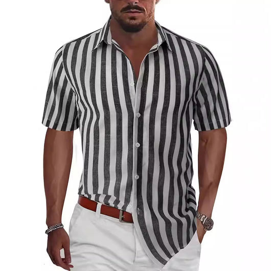 Camisa de Playa Hombre Rayas Tejidas - Estilo Casual Europeo Verano - Image 2
