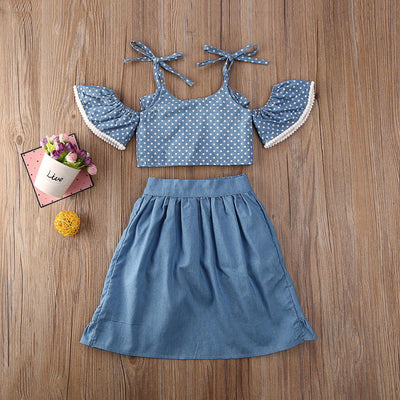 Conjunto de 3 Piezas: Short Denim con Lunares, Top Sling y Falda Corta - Image 8
