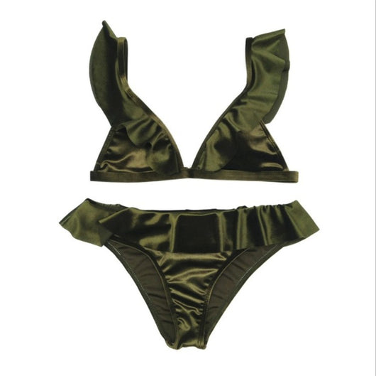 Bikini de Terciopelo Hielo con Volantes y Banda - Image 7