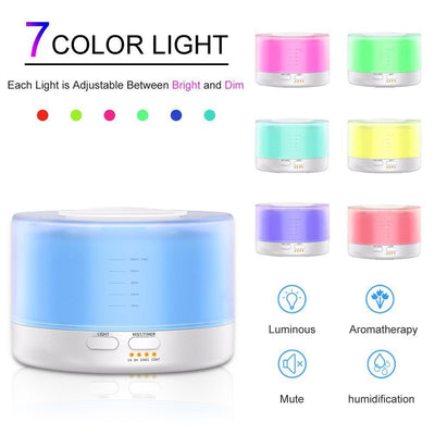 A cylindrical aromatherapy diffuser with a dark wood grain base and a translucent top glowing aqua blue, featuring control buttons. - Image 3