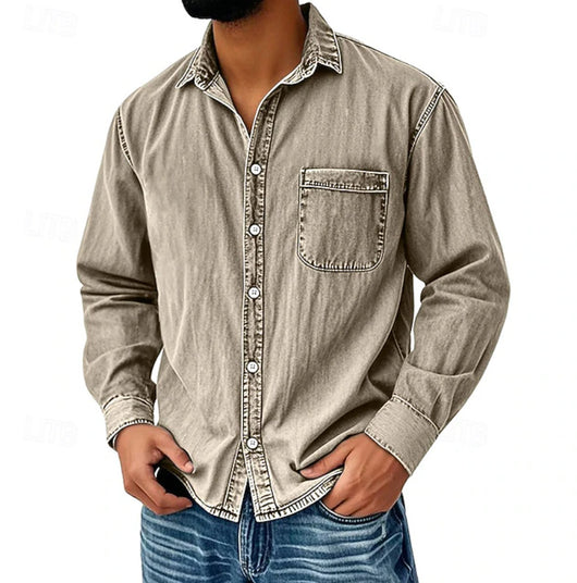 Camisa Vaquera Manga Larga Lavada para Hombre - Image 12