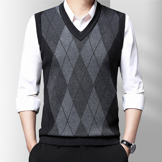 Chaleco Tejido sin Mangas a Cuadros para Hombre - Estilo Casual Moderno - Image 3