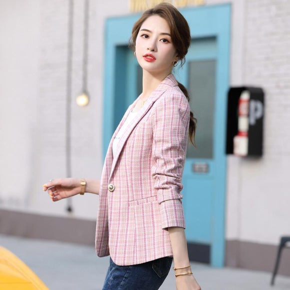 Blazer Cuadros Estilo Coreano Casual Británico