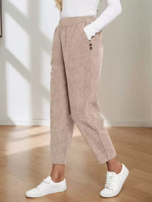 Pantalones Rectos de Cintura Alta con Bolsillos en Pana - Image 12