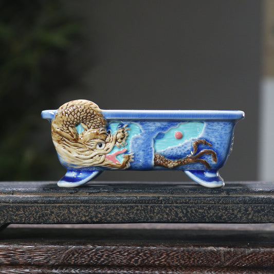 Maceta Rectangular de Cerámica Zisha con Flores Pintadas - Image 2