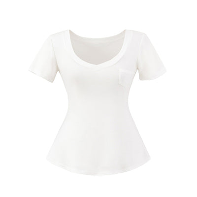 Blusa de Verano Ajustada al Talle con Escote en V y Manga Corta - Image 2