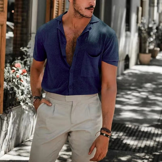 Camisa de Lino Casual para Hombre de Manga Corta - Image 7