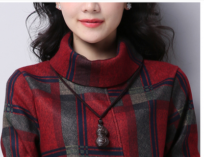 Vestido de Lana Talla Grande Cuadros Retro Otoño Invierno - Image 10