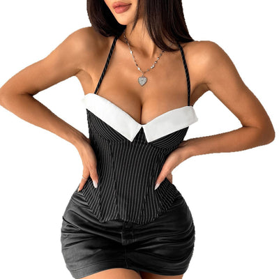 Top Bustier Tubo Patchwork a Rayas con Contraste de Colores - Image 5