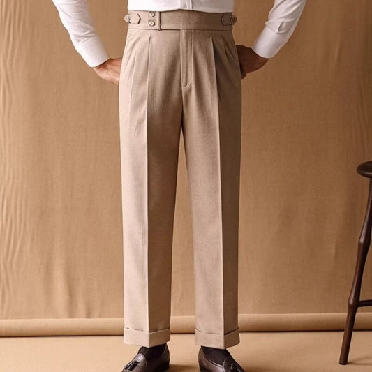 Pantalones de Invierno Rectos Cintura Alta para Hombre con Hebillas Parisinas