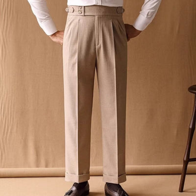 Pantalones de Invierno Rectos Cintura Alta para Hombre con Hebillas Parisinas