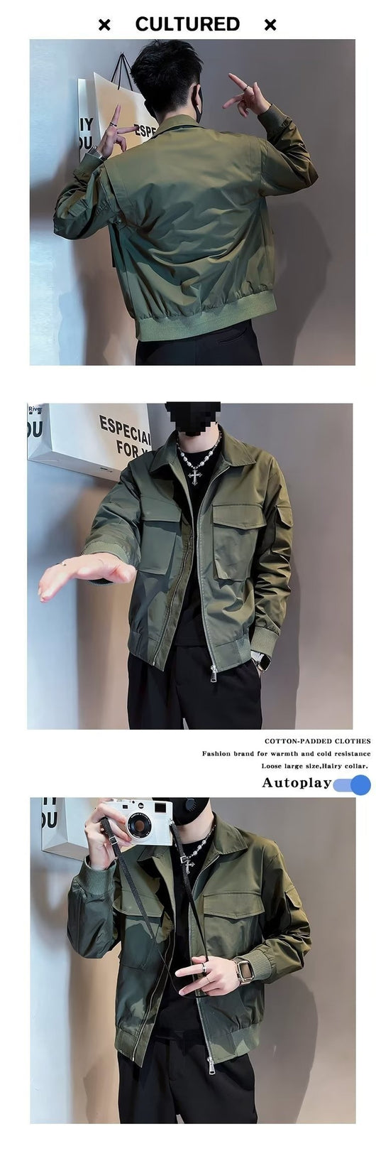 Chaqueta de Trabajo Retro con Cuello Mao para Hombre - Image 11