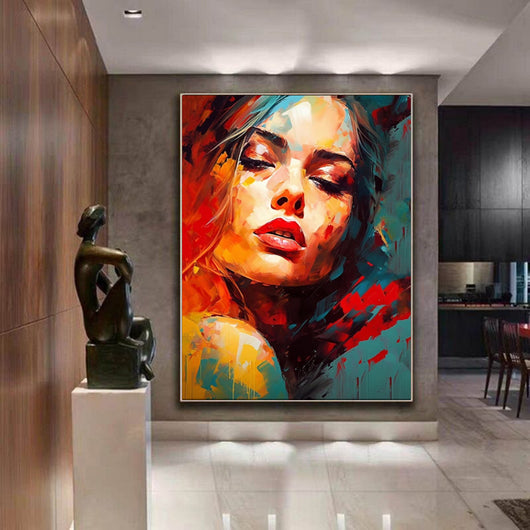 Cuadro Abstracto de Mujer Elegante al Óleo - Pintura Hecha a Mano para Decoración Moderna
