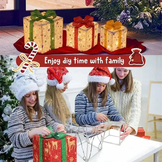 Set 3 Cajas de Regalo Navideñas con Moño Luminoso para Árbol de Navidad - Image 20