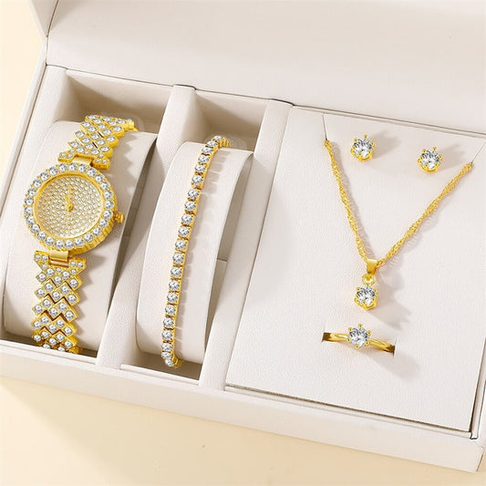 Set de 5 Piezas de Joyería: Pulsera, Collar, Anillo y Reloj con Diamantes - Image 2