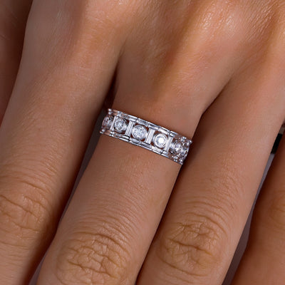 Anillo Lujo Ligero Plata 925 con Incrustación Columna Romana y Moissanita para Mujer - Image 10