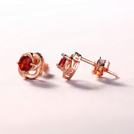 Aretes de Plata 925 con Granate Natural en Forma de Trébol