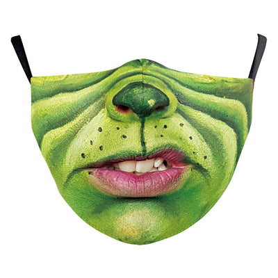 White ear hook dust mask with a black and white clown face design, featuring a wide stitched smile. - Image 27