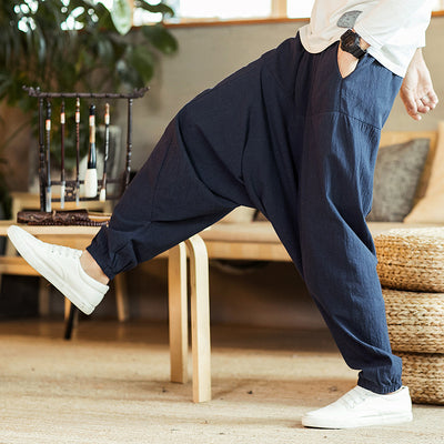 Pantalones de Lino Holgados Retro para Hombre Talla Grande - Image 13