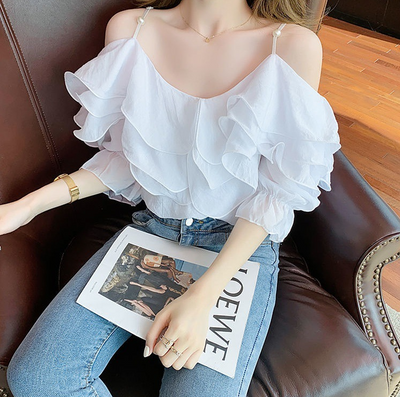 Blusa Chiffon Hombros Descubiertos con Volantes para Mujer - Image 9