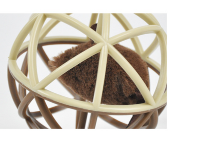 Beige plastic spherical cage pet toy with a brown furry mouse inside, designed for cats. - Image 14