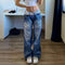Pantalones Sueltos Talle Bajo con Pliegues y Estampado de Corazones