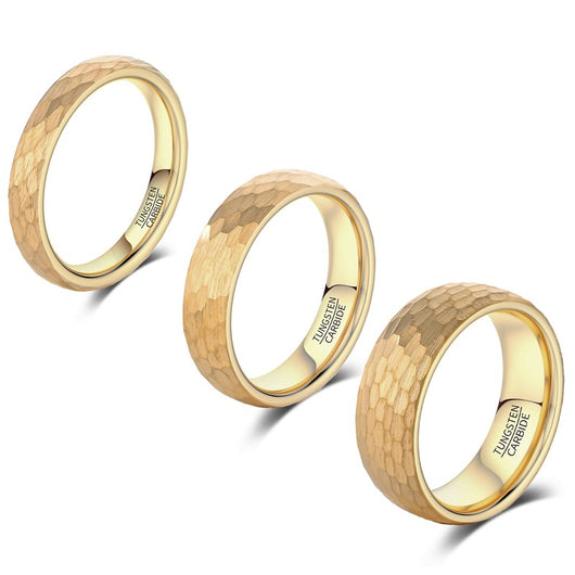 Anillo de Tungsteno Carburo Chapado en Oro con Textura Martillada para Hombre y Mujer - Image 5