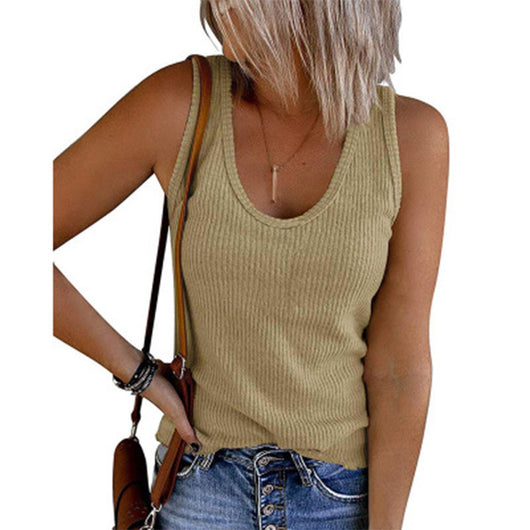 Chaleco Casual de Punto Acanalado Cuello U sin Mangas para Mujer - Image 19