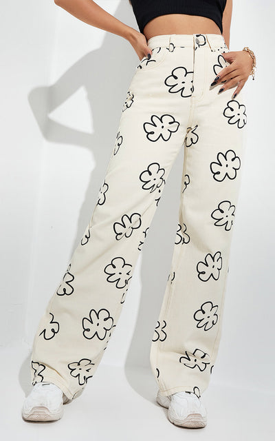 Jeans Rectos Estampados Sueltos para Mujer - Comodidad Casual - Image 3