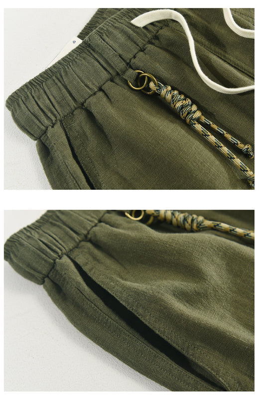 Pantalones Cortos Casuales de Algodón y Lino Relajados para Hombre - Image 10