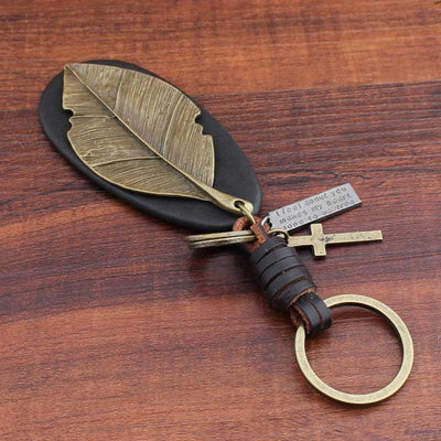 Llavero de Cuero Genuino Hoja Retro Artesanal - Image 10