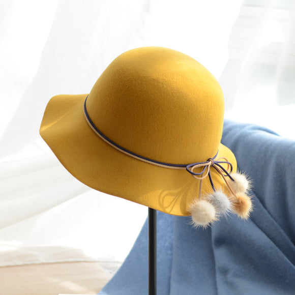 Gorro Lana Pescador Coreano con Pomón de Piel - Sombrero Cuenca Elegante para Mujer