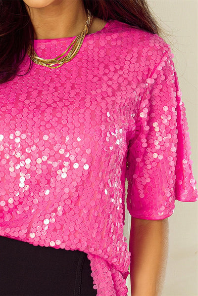 Blusa Brillante con Lentejuelas Cuello Redondo Manga Corta - Image 19