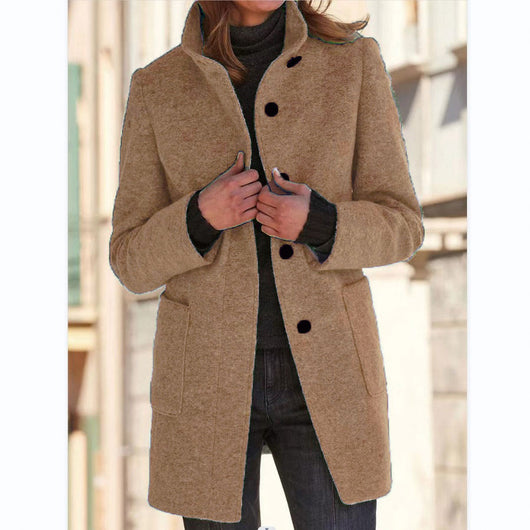 Abrigo de Lana con Cuello de Pie y Bolsillos - Casual para Otoño Invierno - Image 21