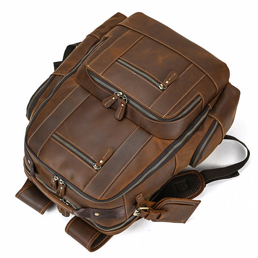 Mochila de Cuero Retro para Hombre - Gran Capacidad y Múltiples Bolsillos - Image 16