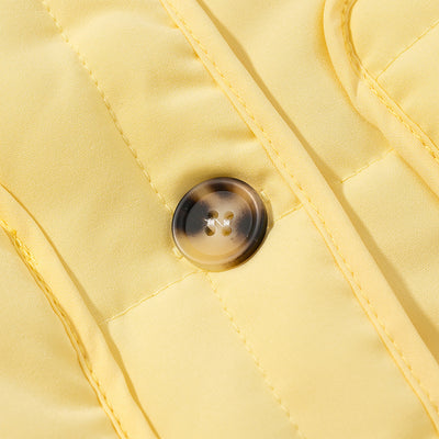 Abrigo Acolchado de Algodón a Cuadros Amarillo para Mujer - Image 12