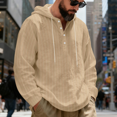 Camisa Lino Holgada Talla Grande Hombre a Rayas con Capucha - Image 29