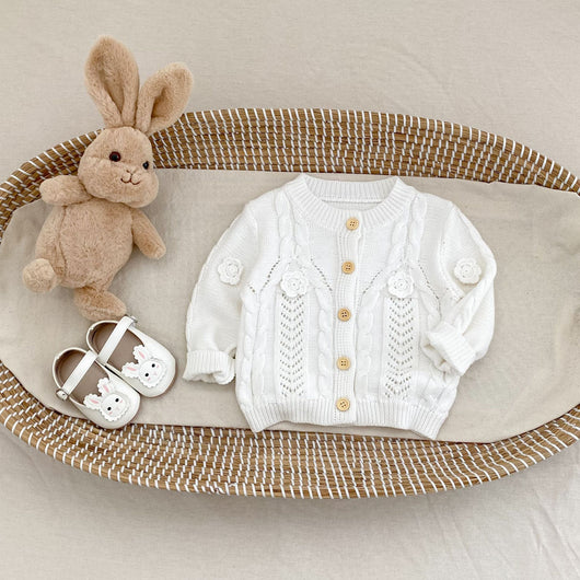Chaqueta de Punto Tejida a Mano con Flores para Bebé Niña - Algodón Puro - Image 12