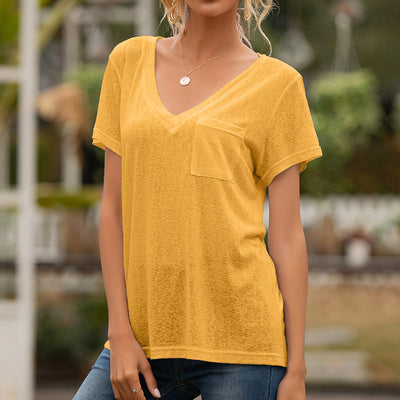 Blusa Casual Holgada con Escote en V y Bolsillos - Image 3