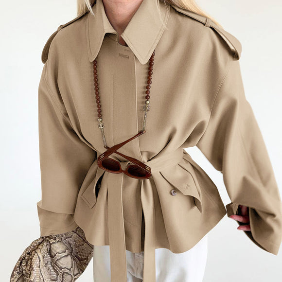 Cardigan Trench Coat Manga Larga con Diseño Elegante