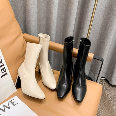 Botas Cortas Elásticas con Tacón Grueso y Punta Cuadrada para Mujer - Image 9